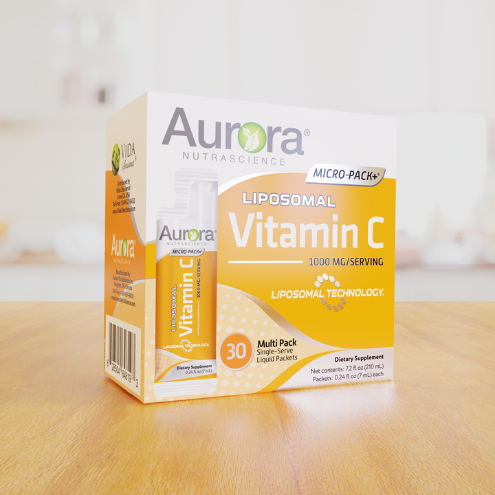 Aurora Nutrascience, Micro-Pack Liposomal Vitamin C, 1,000 mg Per dose, Gluten Free, Non-GMO, Sugar Free, Organic Fruit Flavor, 30 Single-Serve Liquid Packets, 0.17 fl oz (5 mL) Each