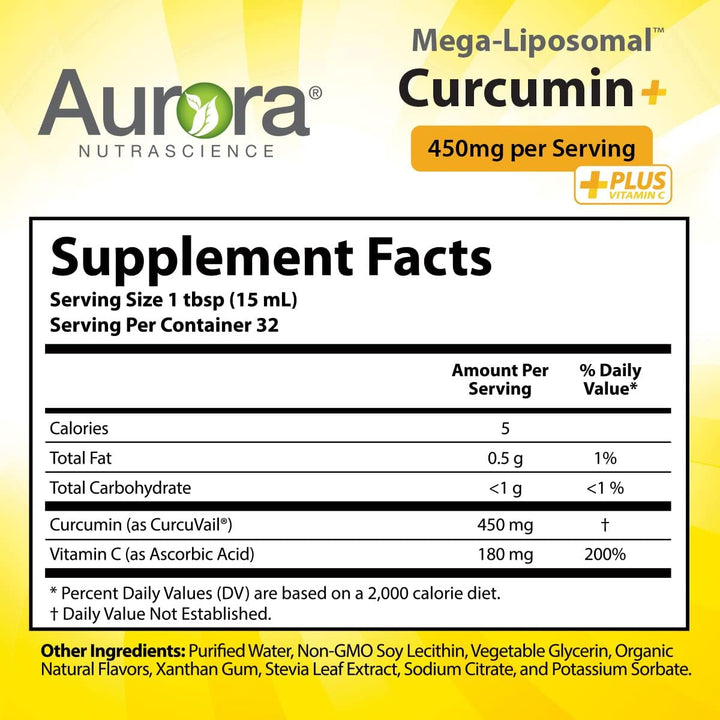 Aurora Nutrascience Mega-Liposomal Curcumin+ Vitamin C with CurcuVail™, 450 mg per serving