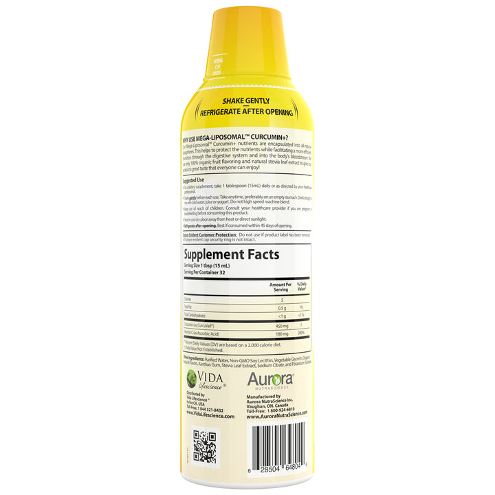Aurora Nutrascience Mega-Liposomal Curcumin+ Vitamin C with CurcuVail™, 450 mg per serving