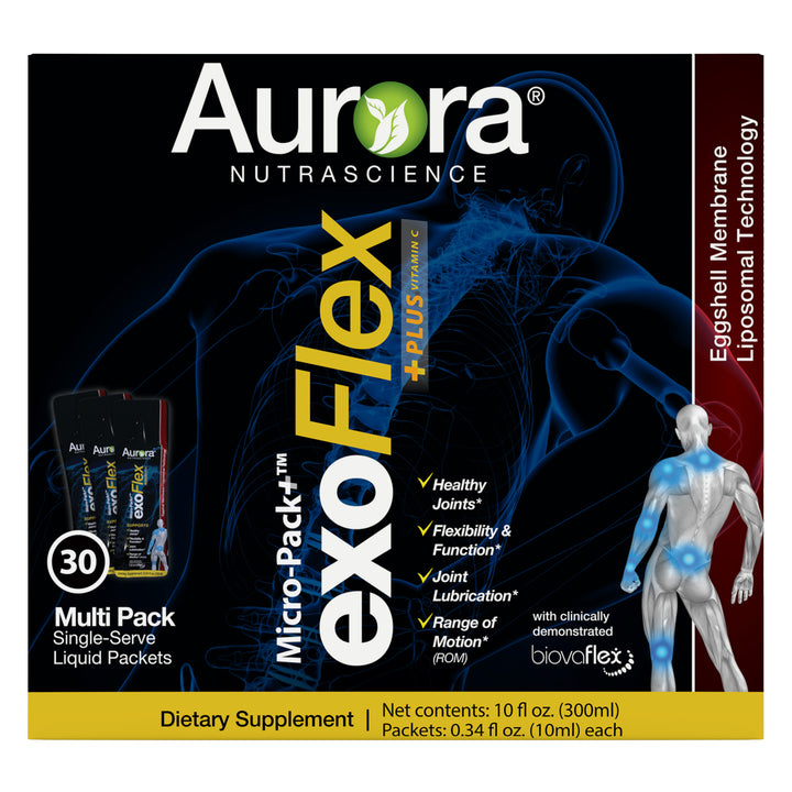 Aurora Nutrascience, Micro-Pack Liposomal ExoFlex+ Vitamin C, Eggshell Membrane with BiovaFlex, Curcumin, & Boswellia, 30 Single-Serve Liquid Packets, 0.34 fl oz (10 ml) Each…